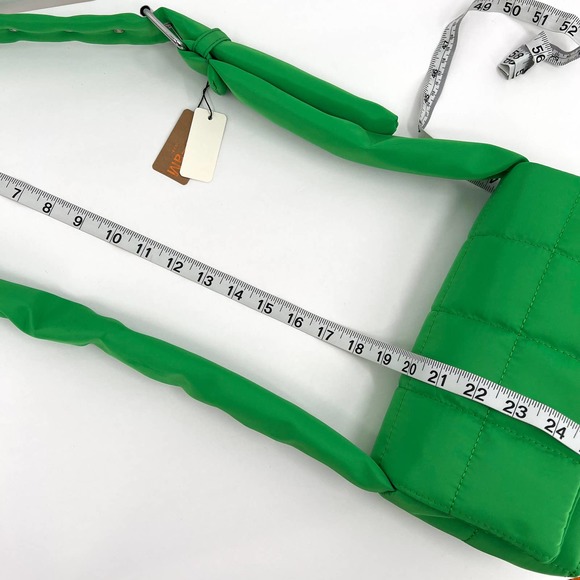 Handbag Womens Small Green Nylon Quilted Crossbody Bag Bright Kelly Adjustable - Picture 12 of 14